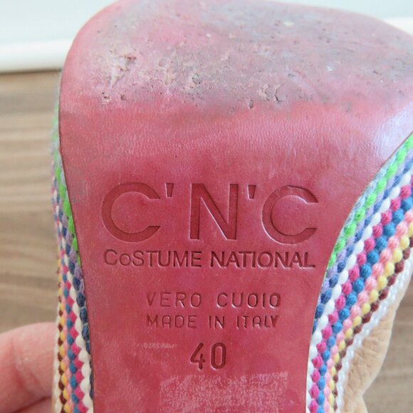 C.N.C COSTUME NATIONAL Tan Leather Boho Crochet Heeled Slip On Shoes - Size 9.5 - Picture 15 of 16